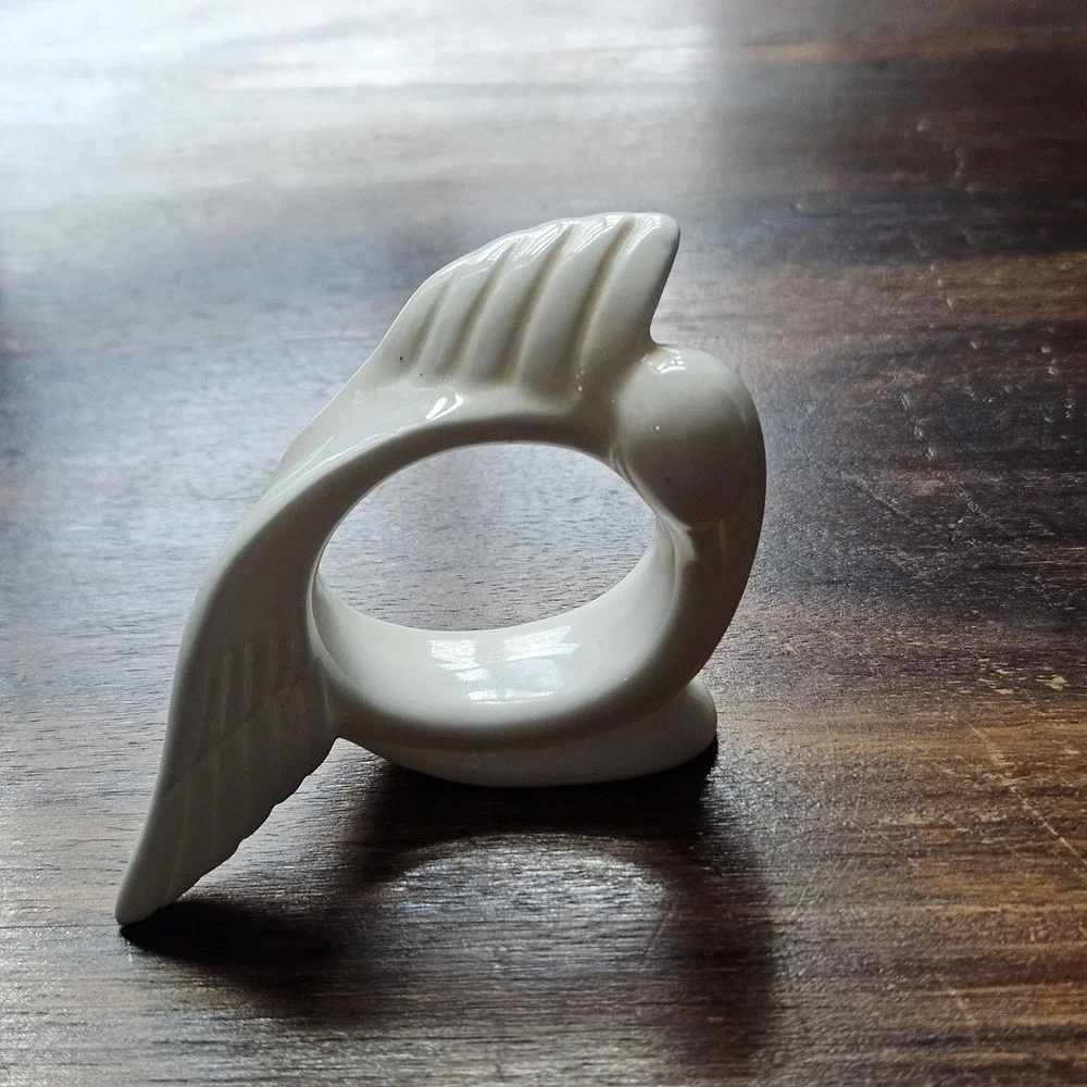 Vintage‎ white porcelain Dove napkin ring holder- Replacement tablescape